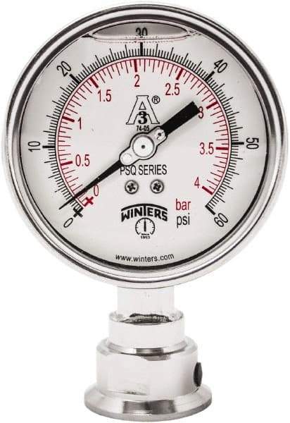 Winters - 4" Dial, 1-1/2 Thread, 0-60 Scale Range, Pressure Gauge - Lower Connection Mount, Accurate to 0.01% of Scale - Exact Industrial Supply