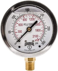 Winters - 2-1/2" Dial, 1/4 Thread, 0-300 Scale Range, Pressure Gauge - Lower Connection Mount, Accurate to 1.5% of Scale - Exact Industrial Supply