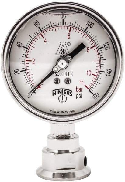 Winters - 4" Dial, 1-1/2 Thread, 0-160 Scale Range, Pressure Gauge - Lower Connection Mount, Accurate to 0.01% of Scale - Exact Industrial Supply