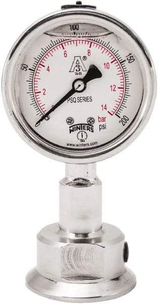 Winters - 2-1/2" Dial, 1-1/2 Thread, 0-200 Scale Range, Pressure Gauge - Lower Connection Mount, Accurate to 1.5% of Scale - Exact Industrial Supply