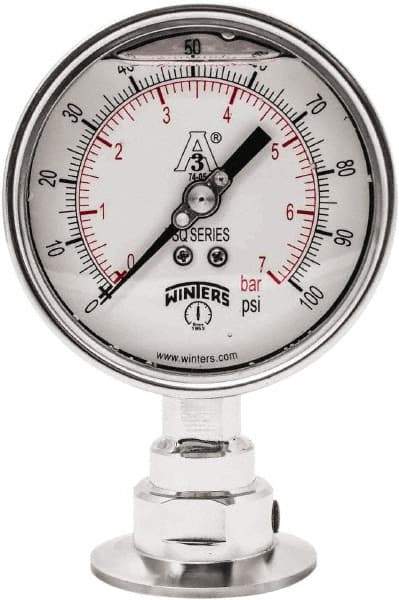 Winters - 4" Dial, 2 Thread, 0-100 Scale Range, Pressure Gauge - Lower Connection Mount, Accurate to 0.01% of Scale - Exact Industrial Supply