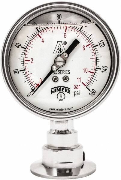 Winters - 4" Dial, 2 Thread, 0-160 Scale Range, Pressure Gauge - Lower Connection Mount, Accurate to 0.01% of Scale - Exact Industrial Supply