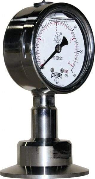 Winters - 2-1/2" Dial, 2 Thread, 0-60 Scale Range, Pressure Gauge - Lower Connection Mount, Accurate to 1.5% of Scale - Exact Industrial Supply