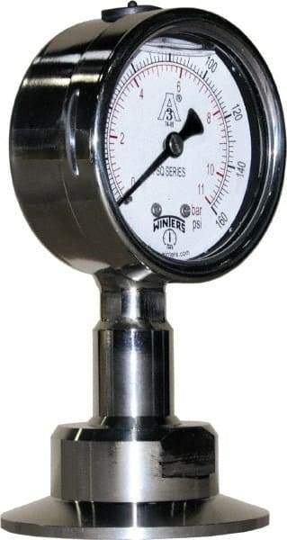 Winters - 2-1/2" Dial, 2 Thread, 0-160 Scale Range, Pressure Gauge - Lower Connection Mount, Accurate to 1.5% of Scale - Exact Industrial Supply