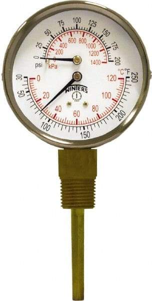 Winters - 3" Dial, 1/2 Thread, 0-200 Scale Range, Pressure Gauge - Lower Connection Mount, Accurate to 0.03% of Scale - Exact Industrial Supply