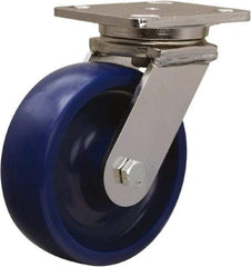 Hamilton - 6" Diam x 2" Wide x 7-1/2" OAH Top Plate Mount Swivel Caster - Polyurethane, 1,000 Lb Capacity, Delrin Bearing, 4 x 5" Plate - Exact Industrial Supply