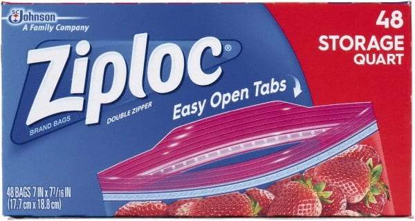 Ziploc - 48 Piece, 1 Quart Capacity, 9.6 Inch Wide x 8-1/2 Inch High, Ziploc Storage Bag - 9 Pack, 1.75 mil Thick, Plastic - Exact Industrial Supply