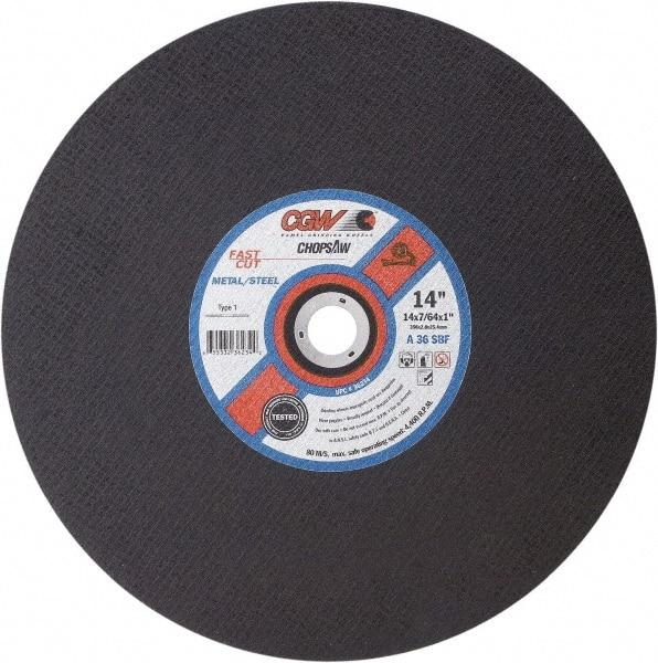 Camel Grinding Wheels - 14" 36 Grit Aluminum Oxide Cutoff Wheel - 7/64" Thick, 1" Arbor, 4,400 Max RPM - Exact Industrial Supply