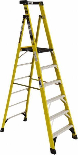 Werner - 6 Steps, 6' High, Type IAA Rating, Fiberglass Step Ladder - 375 Lb Load Capacity, 31-1/4" Base Width - Exact Industrial Supply