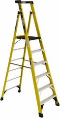 Werner - 6 Steps, 6' High, Type IAA Rating, Fiberglass Step Ladder - 375 Lb Load Capacity, 31-1/4" Base Width - Exact Industrial Supply