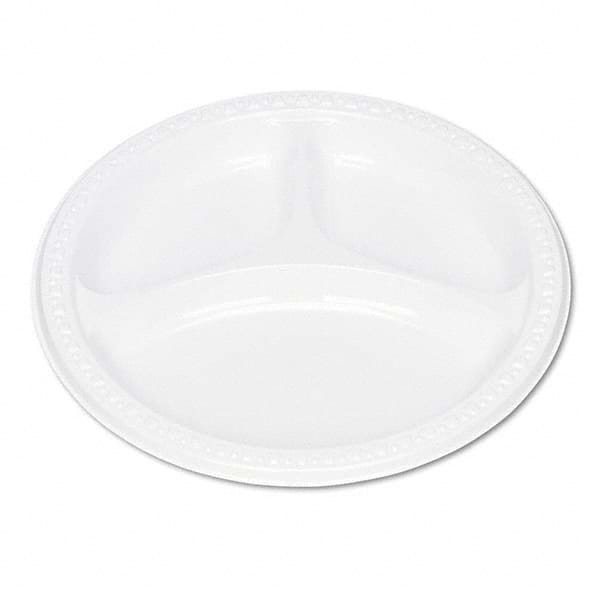 Tablemate Products - Plastic Dinnerware, Compartment Plates, 9" Diam, White, 125/Pack - Exact Industrial Supply