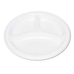 Tablemate Products - Plastic Dinnerware, Compartment Plates, 9" Diam, White, 125/Pack - Exact Industrial Supply