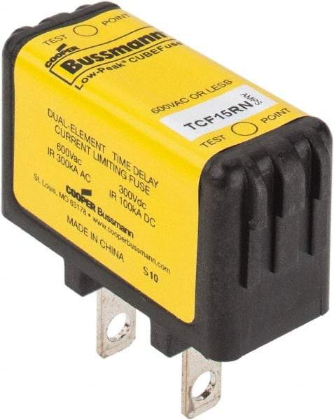 Cooper Bussmann - 300 VDC & 600 VAC, 15 Amp, Time Delay General Purpose Fuse - Plug-in Mount, 47.75mm OAL, 100 at DC, 200 (CSA RMS), 300 (UL RMS) kA Rating - Exact Industrial Supply