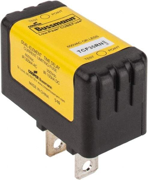 Cooper Bussmann - 300 VDC, 600 VAC, 35 Amp, Time Delay Finger Safe Fuse - Plug-in Mount, 54.1mm OAL, 100 at DC, 200 (CSA RMS), 300 (UL RMS) kA Rating - Exact Industrial Supply