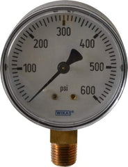 Wika - 2-1/2" Dial, 1/4 Thread, 0-600 Scale Range, Pressure Gauge - Lower Connection Mount, Accurate to 3-2-3% of Scale - Exact Industrial Supply