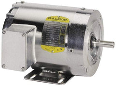 Baldor - 1 hp, TENV Enclosure, 1,725 RPM, 208-230/460 Volt, 60/50 Hz, Three Phase Energy Efficient Motor - Size 56C Frame, C-Face/Base Mount, 1 Speed, Ball Bearings, 1.60 Full Load Amps, F Class Insulation - Exact Industrial Supply