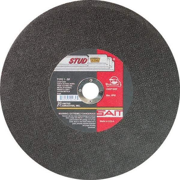 Sait - 12" Aluminum Oxide Cutoff Wheel - 3/32" Thick, 1" Arbor, 5,100 Max RPM, Use with Chop Saws - Exact Industrial Supply