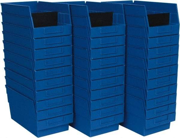 Quantum Storage - 50 Lb. Load Capacity, 11-5/8" Deep, Blue Polypropylene Hopper Shelf Bin - 6" High x 6-5/8" Wide x 11-5/8" Long - Exact Industrial Supply