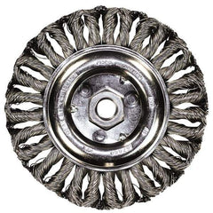 PFERD - 4" OD, 5/8-11 Arbor Hole, Knotted Stainless Steel Wheel Brush - 3/8" Face Width, 3/4" Trim Length, 0.014" Filament Diam, 15,000 RPM - Exact Industrial Supply