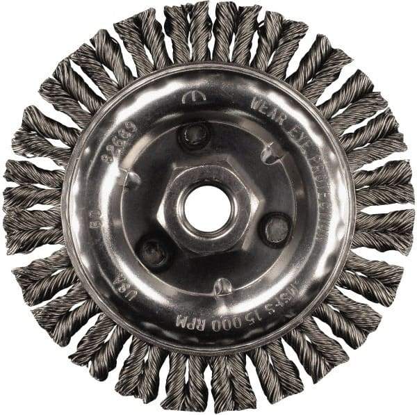 PFERD - 6" OD, 5/8-11 Arbor Hole, Knotted Steel Wheel Brush - 3/16" Face Width, 1-1/2" Trim Length, 0.02" Filament Diam, 12,500 RPM - Exact Industrial Supply