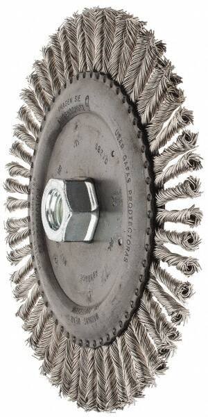 PFERD - 6-7/8" OD, 5/8-11 Arbor Hole, Knotted Stainless Steel Wheel Brush - 3/16" Face Width, 1-1/2" Trim Length, 0.02" Filament Diam, 9,000 RPM - Exact Industrial Supply