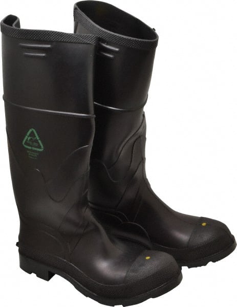 Work Boot: Size 8, 16″ High, Polyvinylchloride, Steel Toe Black, Medium Width