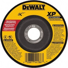 DeWALT - 24 Grit, 9" Wheel Diam, 3/32" Wheel Thickness, 7/8" Arbor Hole, Type 27 Depressed Center Wheel - Zirconia Alumina, Resinoid Bond, 6,600 Max RPM - Exact Industrial Supply