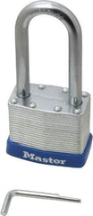 Master Lock - 2" Body Width, 2-1/4" Shackle Clearance, Laminated Steel Zinc Coating Combination Lock - 5/16" Shackle Diam, 15/16" Shackle Width - Exact Industrial Supply