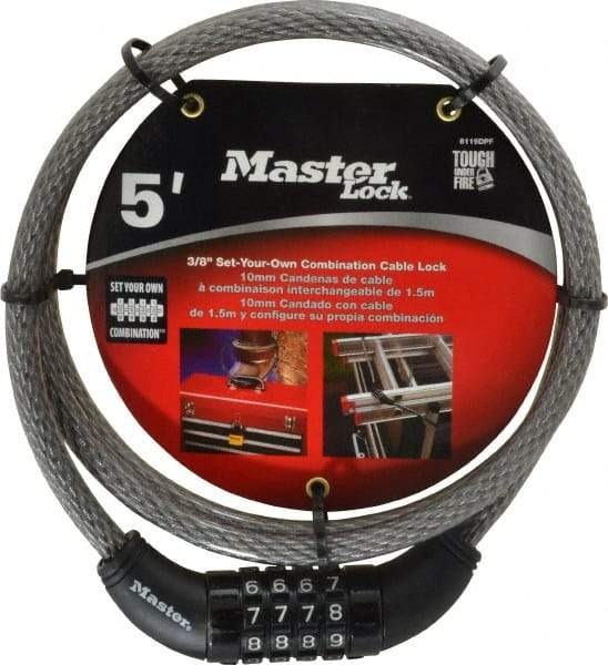 Master Lock - 5' Long Combination Cable Lock - 3/8" Diam - Exact Industrial Supply