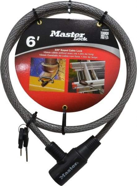 Master Lock - 6' Long Keyed Different Cable Lock - 3/8" Diam, Keyed Different - Exact Industrial Supply