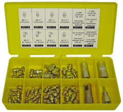 PRO-LUBE - 60 Piece, Metric, Box Plastic Steel Grease Fitting Set - Includes Metric Thread Types, Includes M10x1: (20) Straight, (4) 90°, M6x1: (12) Straight, (4) 90°, M8x1: (12) Straight, (4) 90° - Exact Industrial Supply