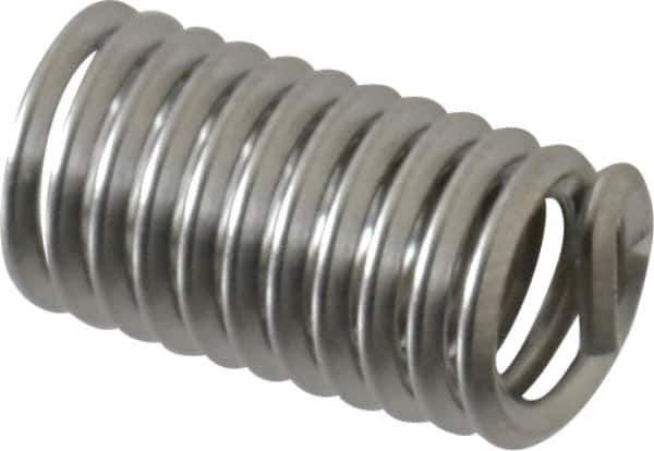 Recoil - #10-24 UNC, 0.57" OAL, Free Running Helical Insert - 11-3/8 Free Coils, Tanged, Stainless Steel, Bright Finish, 3D Insert Length - Exact Industrial Supply