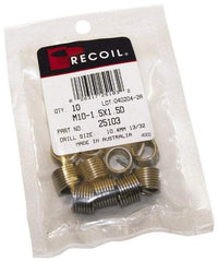 Recoil - 10 Inserts, #4-40 UNC, 1D, Stainless Steel Screw Locking Insert - 0.112 Inch Overall Length, with Tang, Bright Finish - Exact Industrial Supply