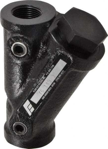 Flow Ezy Filters - 3/4 NPT Thread, 149 Micron, 3.6" Outside Diam, 4.8" Long, Stainless Steel Wire Cloth Media, Filter Assembly - Epoxy Coated Cast Iron - Exact Industrial Supply