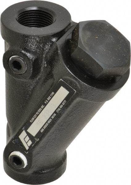 Flow Ezy Filters - 3/4 NPT Thread, 238 Micron, 3.6" Outside Diam, 4.8" Long, Stainless Steel Wire Cloth Media, Filter Assembly - Epoxy Coated Cast Iron - Exact Industrial Supply