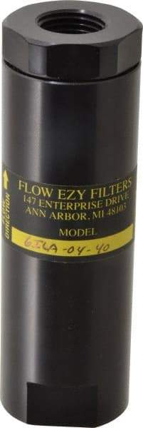 Flow Ezy Filters - 1/2 NPT Thread, 40 Micron, 1.6" Outside Diam, 4.9" Long, Stainless Steel Wire Cloth Media, Filter Assembly - Anodized Aluminum - Exact Industrial Supply