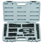 STANLEY® 1/4" & 3/8" Drive 69 Piece Fractional & Metric Black Chrome Laser Etched Socket Set - Exact Industrial Supply