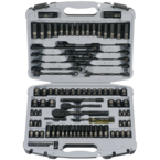 STANLEY® 1/4" & 3/8" Drive 99 Piece Fractional & Metric Black Chrome Laser Etched Socket Set - Exact Industrial Supply