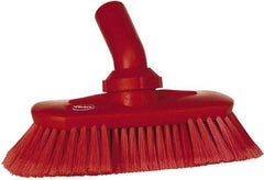 Vikan - 1-1/2" Bristle Length, Polyester Wash Brush - 7-3/4" Long x 3" Wide Head, 8" OAL, European Threaded Handle, Red, Polypropylene Block, Flagged - Exact Industrial Supply