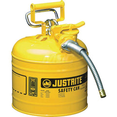 Justrite - Safety Dispensing Cans; Capacity: 2 Gal. ; Material: Steel ; Color: Yellow ; Height (Decimal Inch): 13.250000 ; Diameter/Length (mm): 9.50 ; Approval Listing/Regulations: FM Approved; UL; ULC; TUV - Exact Industrial Supply