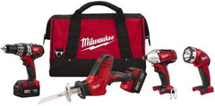 Milwaukee Tool - 18 Volt Cordless Tool Combination Kit - Includes 1/2" Hammer Drill, 1/4" Hex Impact Driver & One-Handed Hackzall Reciprocating Saw, Lithium-Ion Battery Included - Exact Industrial Supply