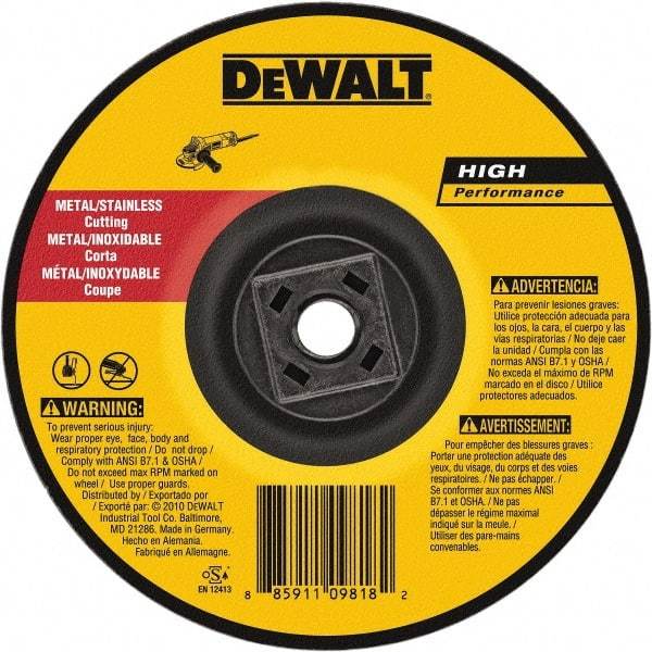 DeWALT - 60 Grit, 4-1/2" Wheel Diam, Type 27 Depressed Center Wheel - Aluminum Oxide, Resinoid Bond, 13,300 Max RPM - Exact Industrial Supply