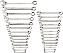 GearWrench - 28 Piece, 1/4" to 1" (6mm to 19mm), 6 Point Combination Wrench Set - Inch/Metric Measurement Standard, Chrome Finish - Exact Industrial Supply