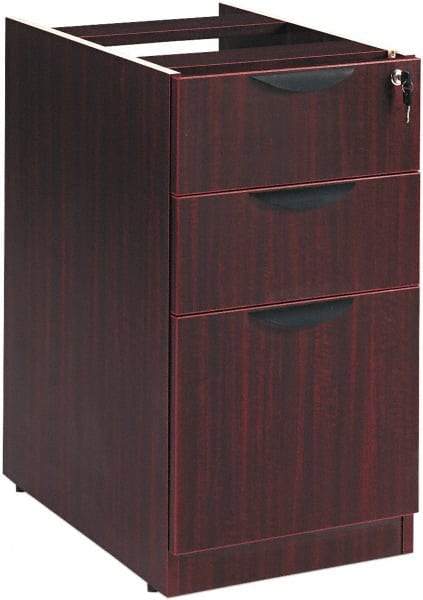 ALERA - 15-5/8" Wide x 28-1/2" High x 28-1/2" Deep, 3 Drawer Full Pedestal - Woodgrain Laminate, Mahogany - Exact Industrial Supply