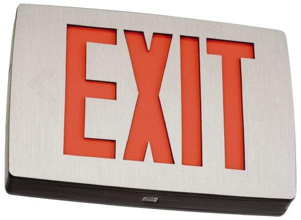Lithonia Lighting - 1 Face, 1 Watt, Black, Aluminum, LED, Illuminated Exit Sign - 120/277 VAC, Nickel Cadmium, Universal Mounted, 11-3/4 Inch Long x 2 Inch Wide x 8-1/4 Inch High - Exact Industrial Supply