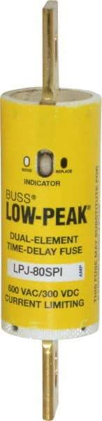 Cooper Bussmann - 300 VDC, 600 VAC, 80 Amp, Time Delay General Purpose Fuse - Bolt-on Mount, 4-5/8" OAL, 100 at DC, 300 at AC (RMS) kA Rating, 1-1/8" Diam - Exact Industrial Supply