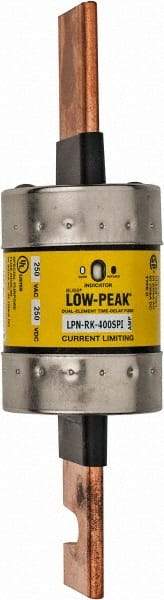 Cooper Bussmann - 250 VAC/VDC, 400 Amp, Time Delay General Purpose Fuse - Bolt-on Mount, 8-5/8" OAL, 100 at DC, 300 at AC (RMS) kA Rating, 2-3/8" Diam - Exact Industrial Supply