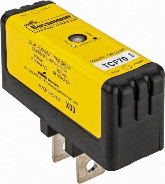 Cooper Bussmann - 300 VDC, 600 VAC, 70 Amp, Time Delay General Purpose Fuse - Plug-in Mount, 76.45mm OAL, 100 at DC, 200 (CSA RMS), 300 (UL RMS) kA Rating - Exact Industrial Supply