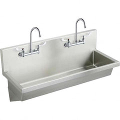 ELKAY - Stainless Steel Sinks Type: (2) Person Wash-Station w/Manual Faucet Outside Length: 48 (Inch) - Exact Industrial Supply