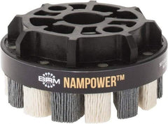 Brush Research Mfg. - 4" 180 Grit Ceramic/Silicon Carbide Tapered Disc Brush - Medium Fine Grade, CNC Adapter Connector, 0.71" Trim Length, 7/8" Arbor Hole - Exact Industrial Supply